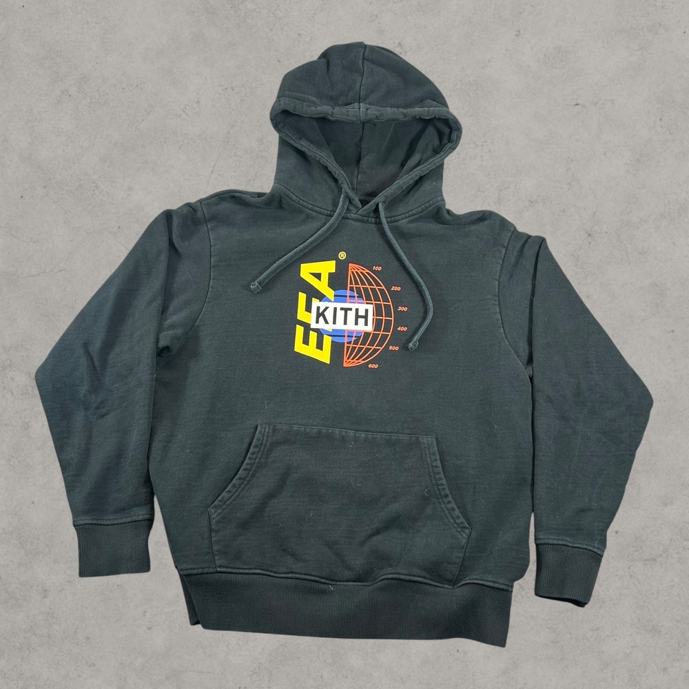 Kith Hoodie Mens Medium Black Cotton Fleece KH2183 EEA Streetwear Graphic Print
